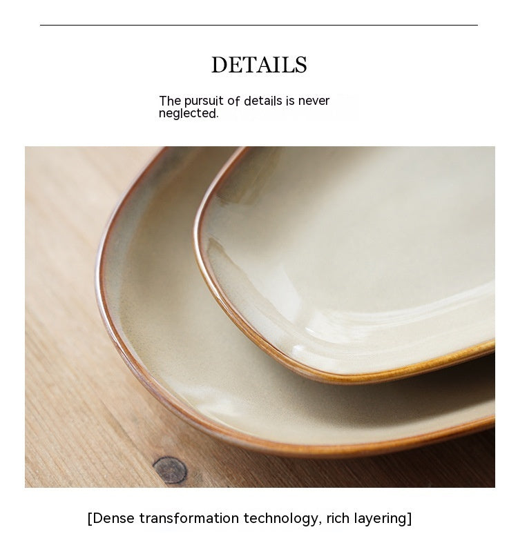 Glaze Kiln Oval Fish Dish Household Dinner Plate Long Plate Swing Plate