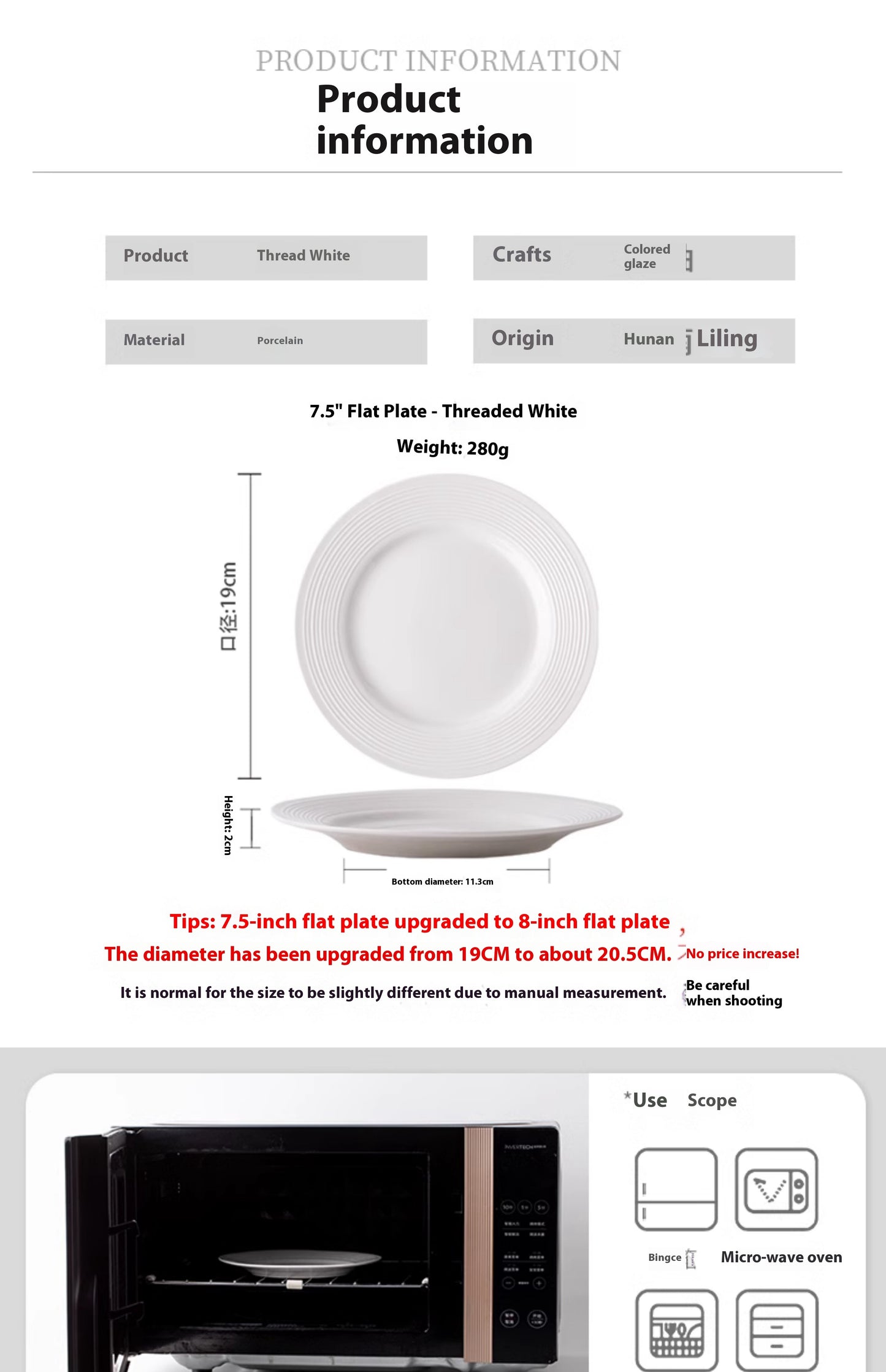 Simple Classic Ceramic Flat Plate Dish