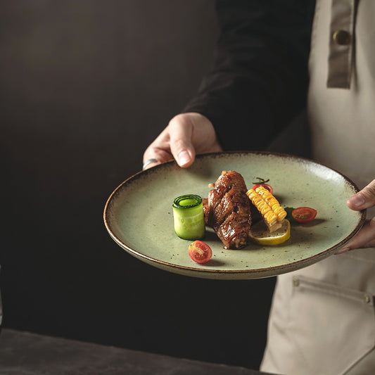Stoneware Steak Plate Ceramic Western Cuisine Plate Retro Tableware