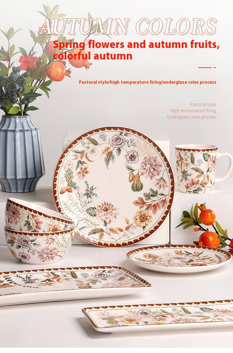 Ceramic Retro Flower Household Dish