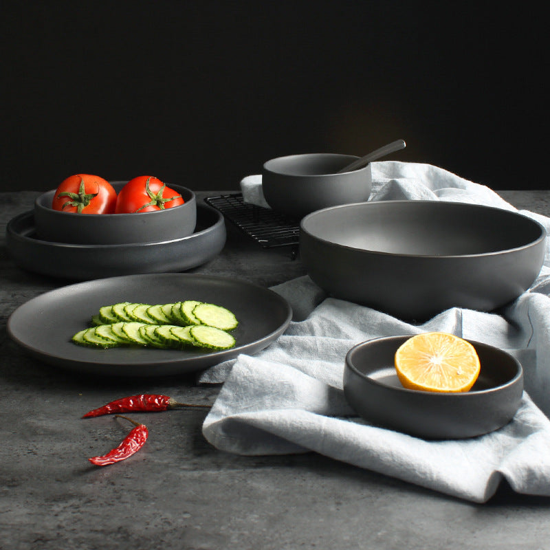 Nordic Ceramic Black Bowls and Plates