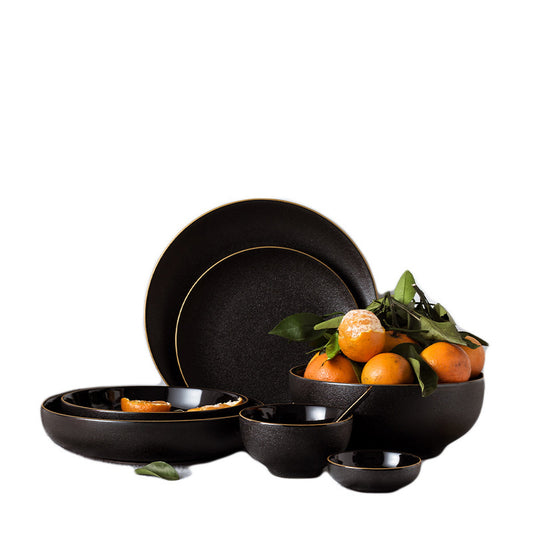 Black Ceramic Tableware Plate Bowl