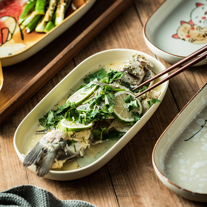 Hand Painted Ceramic Long Oval Plate