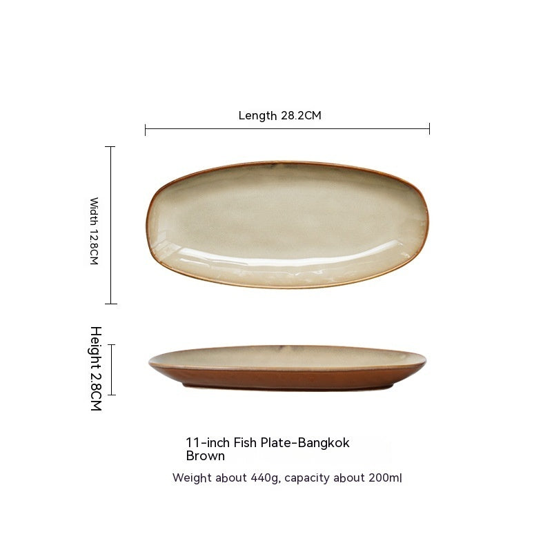 Glaze Kiln Oval Fish Dish Household Dinner Plate Long Plate Swing Plate