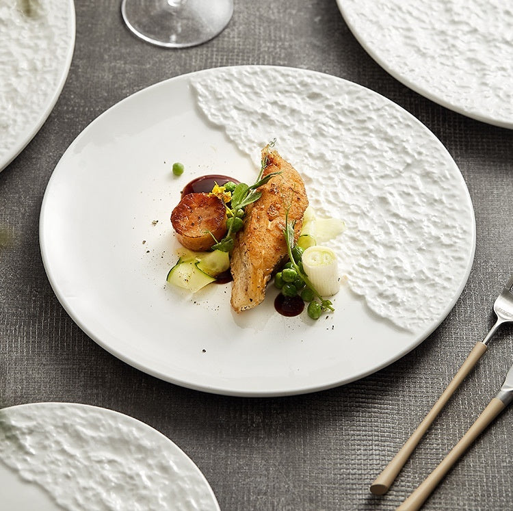 Creative Ceramic White Rock Texture Plate