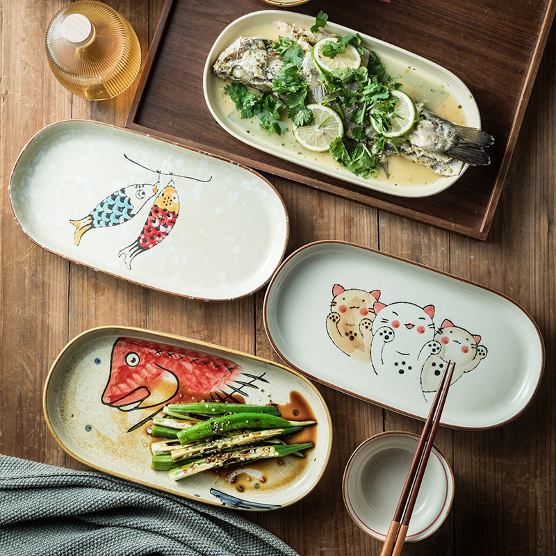 Hand Painted Ceramic Long Oval Plate