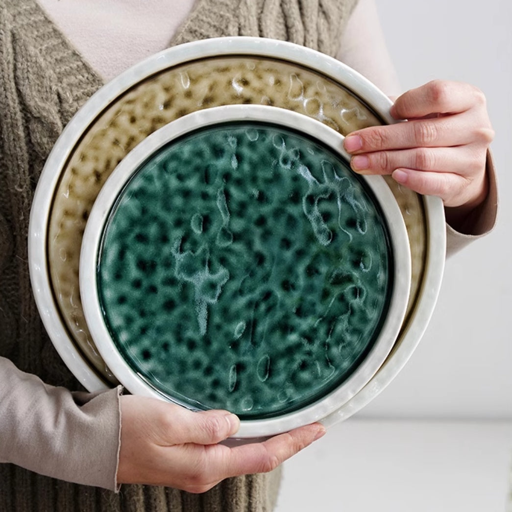 Creative Ceramic Round Plate Retro Large Plate Dish