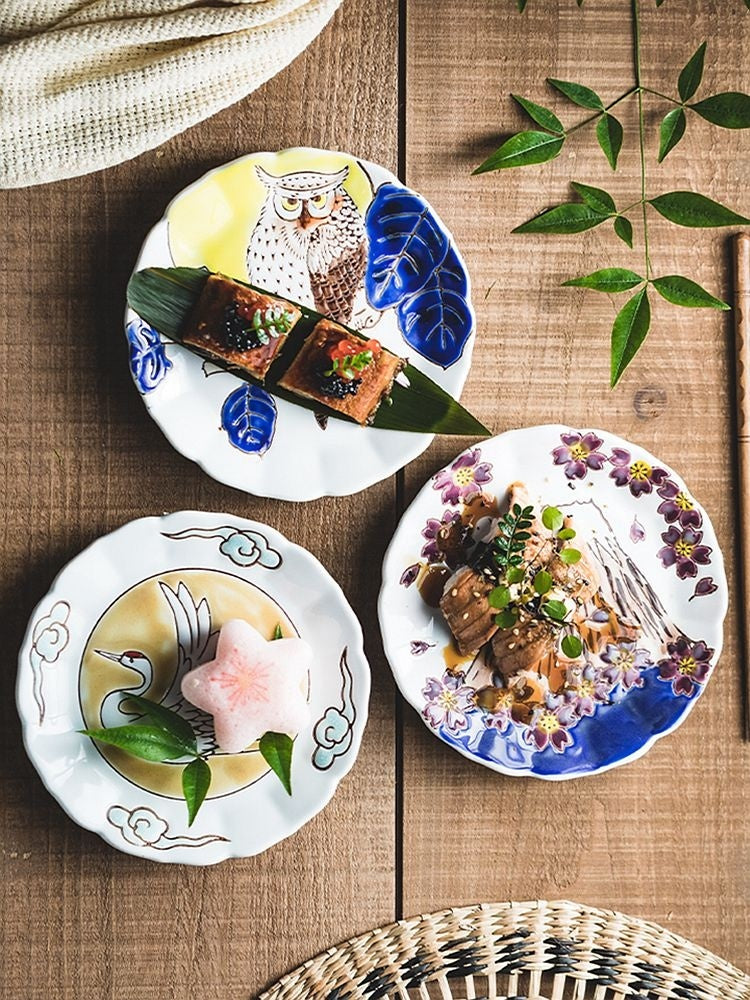 Retro Flower Ceramic Round Plate