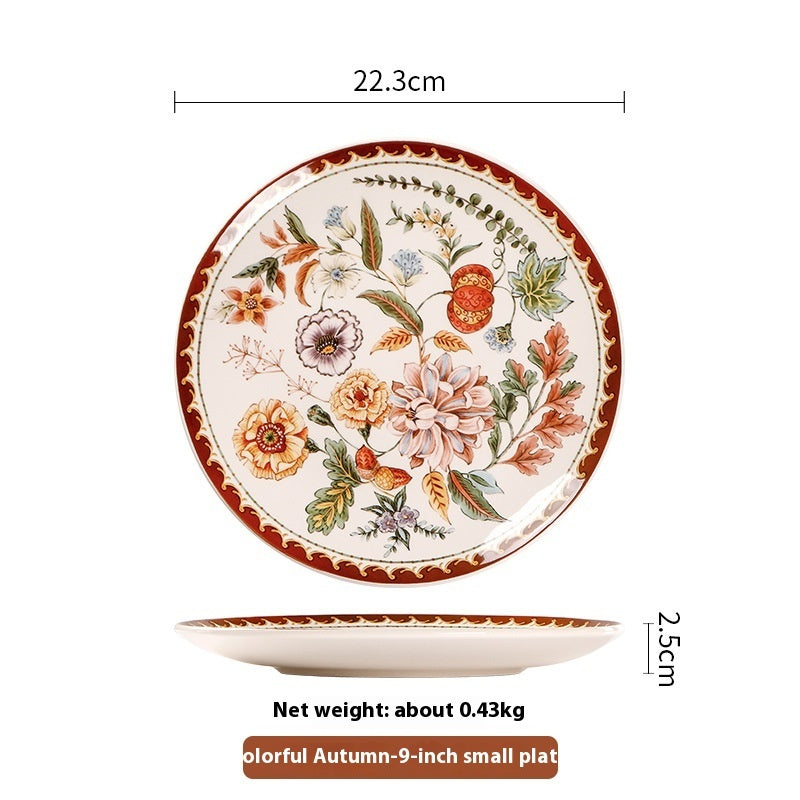 Ceramic Retro Flower Household Dish