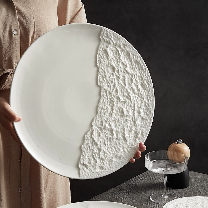 Creative Ceramic White Rock Texture Plate