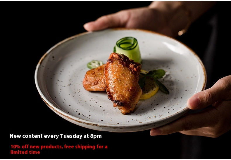 Stoneware Steak Plate Ceramic Western Cuisine Plate Retro Tableware