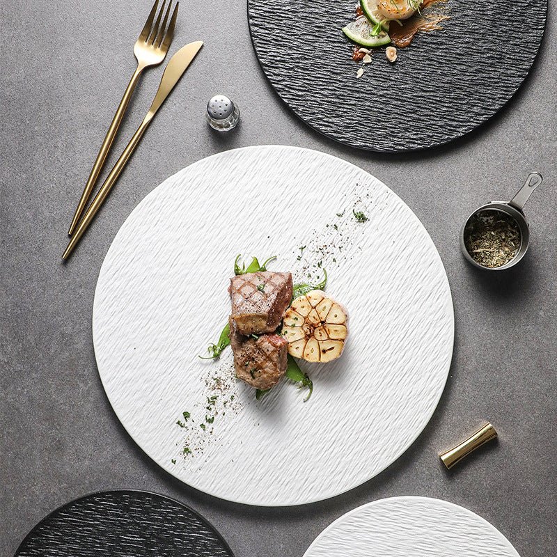 Solid Color Rock Pattern Ceramic Western Food Flat Plate