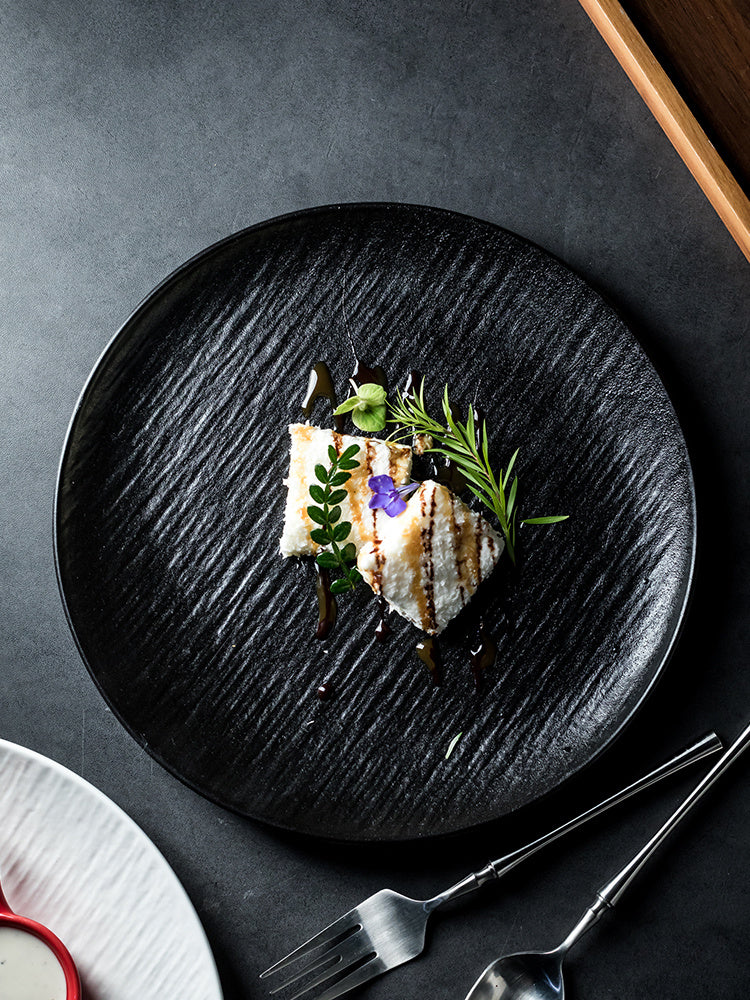 Household Black Ceramic Western Cuisine Plate