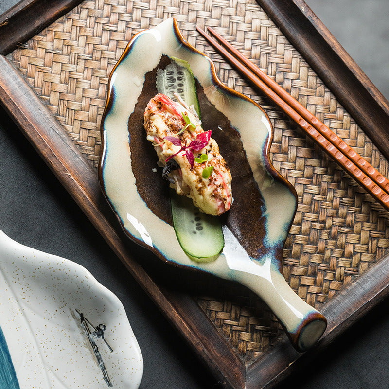 Creative Leaf Shaped Hand Painted Rough Ceramic Plate