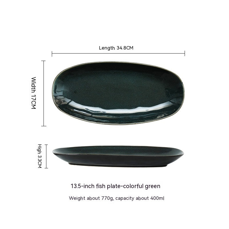 Glaze Kiln Oval Fish Dish Household Dinner Plate Long Plate Swing Plate