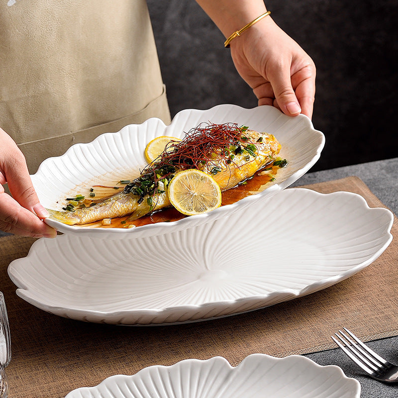 Fish Steaming Plate Household Oval Ceramic Plate