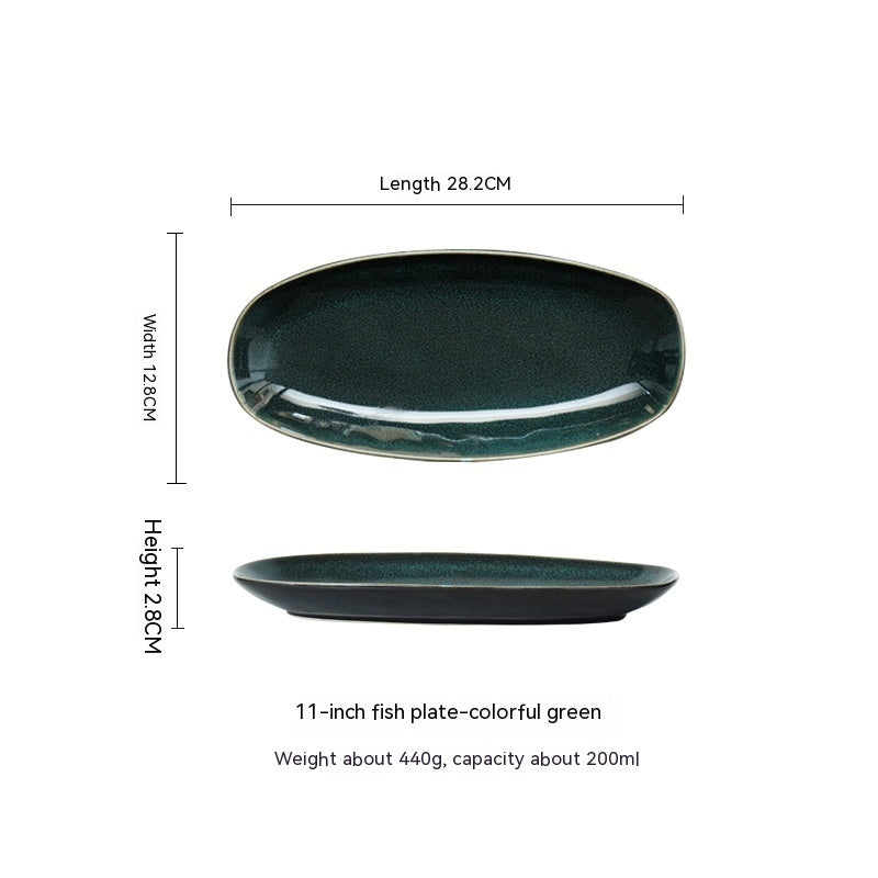Glaze Kiln Oval Fish Dish Household Dinner Plate Long Plate Swing Plate