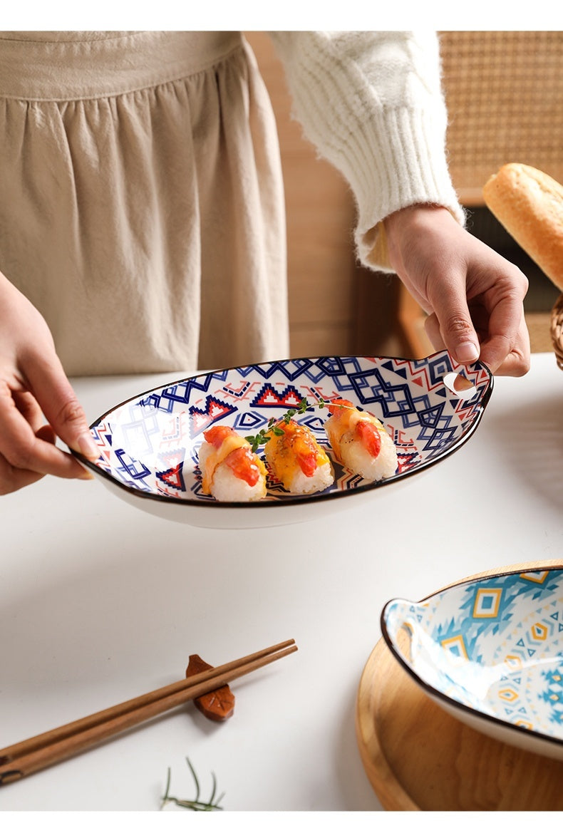 Home Steamed Fish Plate Creative Oval Dish