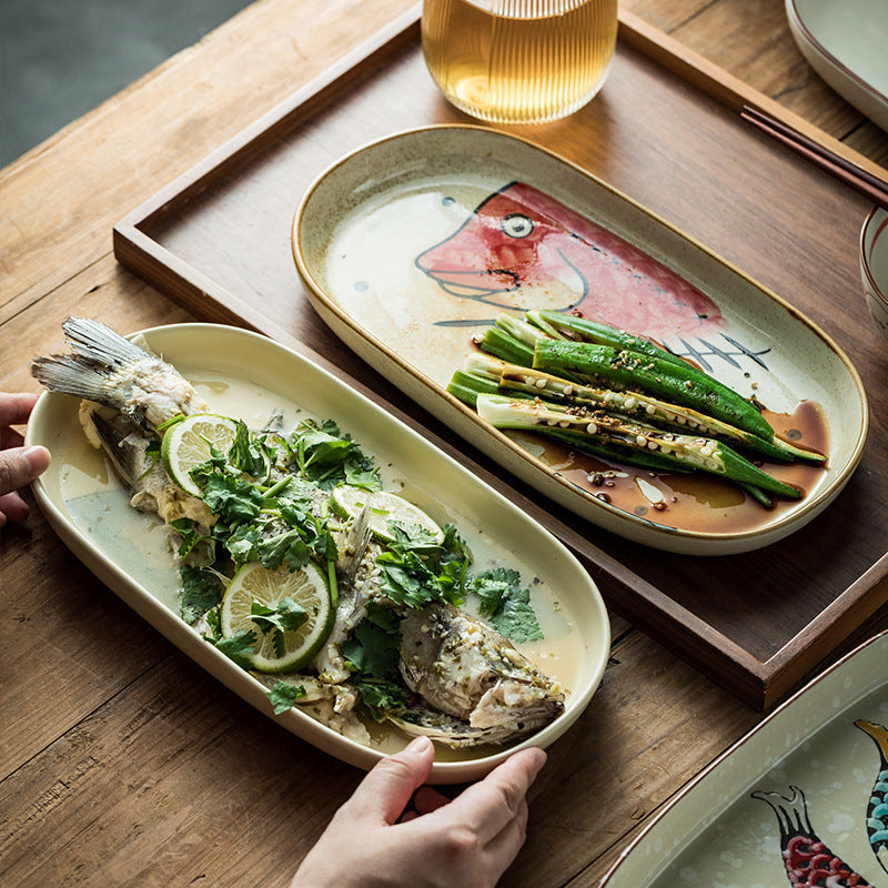 Hand Painted Ceramic Long Oval Plate