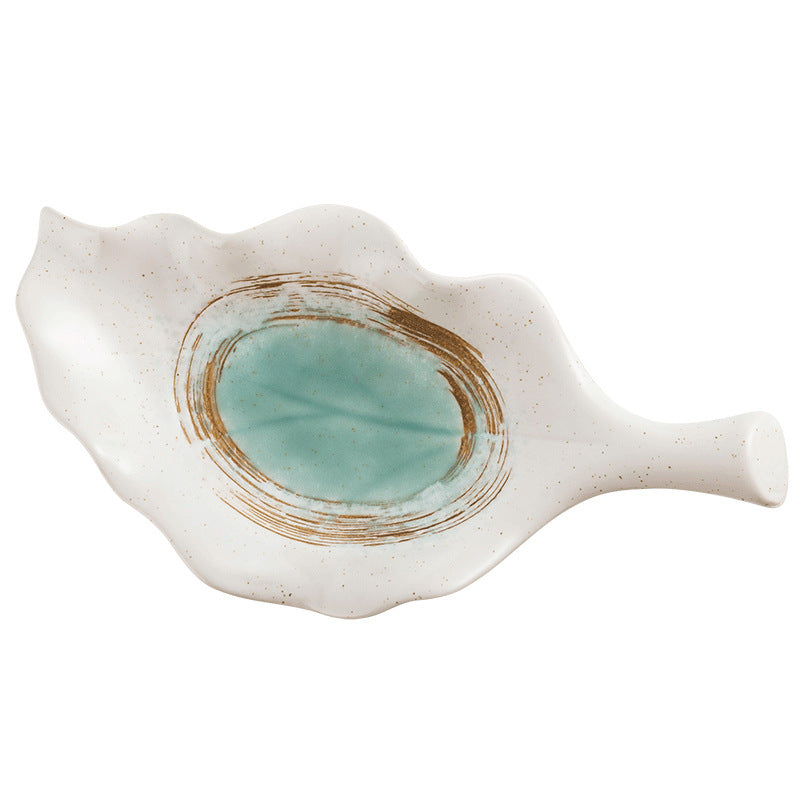 Creative Leaf Shaped Hand Painted Rough Ceramic Plate