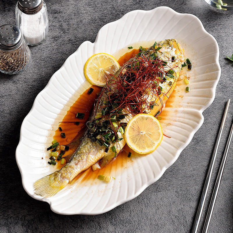 Fish Steaming Plate Household Oval Ceramic Plate