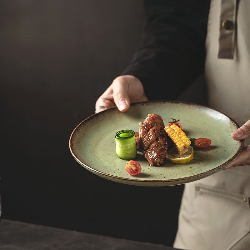 Stoneware Steak Plate Ceramic Western Cuisine Plate Retro Tableware
