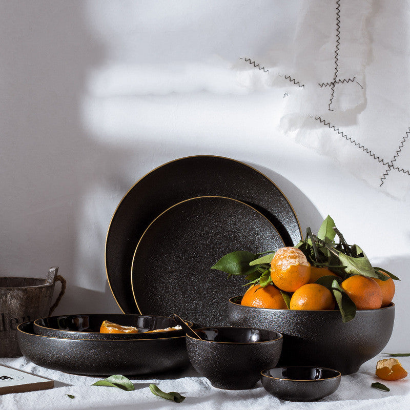 Black Ceramic Tableware Plate Bowl