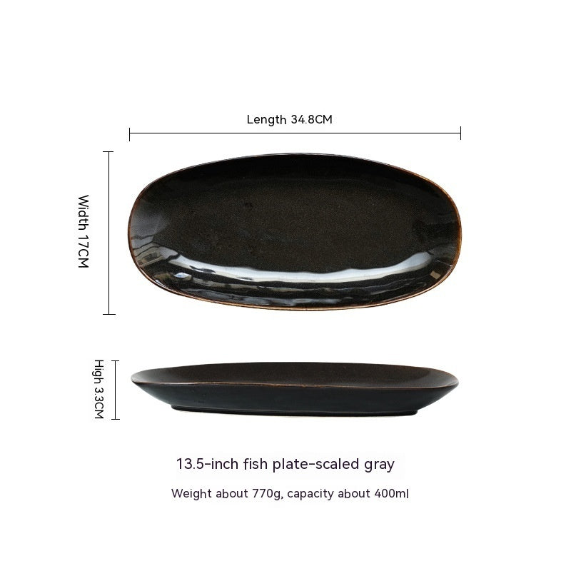 Glaze Kiln Oval Fish Dish Household Dinner Plate Long Plate Swing Plate