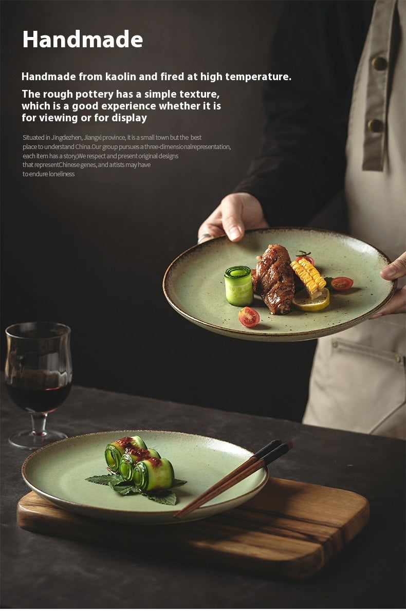 Stoneware Steak Plate Ceramic Western Cuisine Plate Retro Tableware