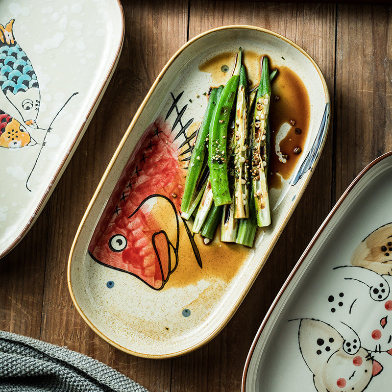 Hand Painted Ceramic Long Oval Plate