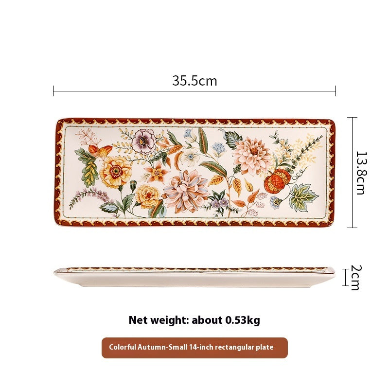 Ceramic Retro Flower Household Dish