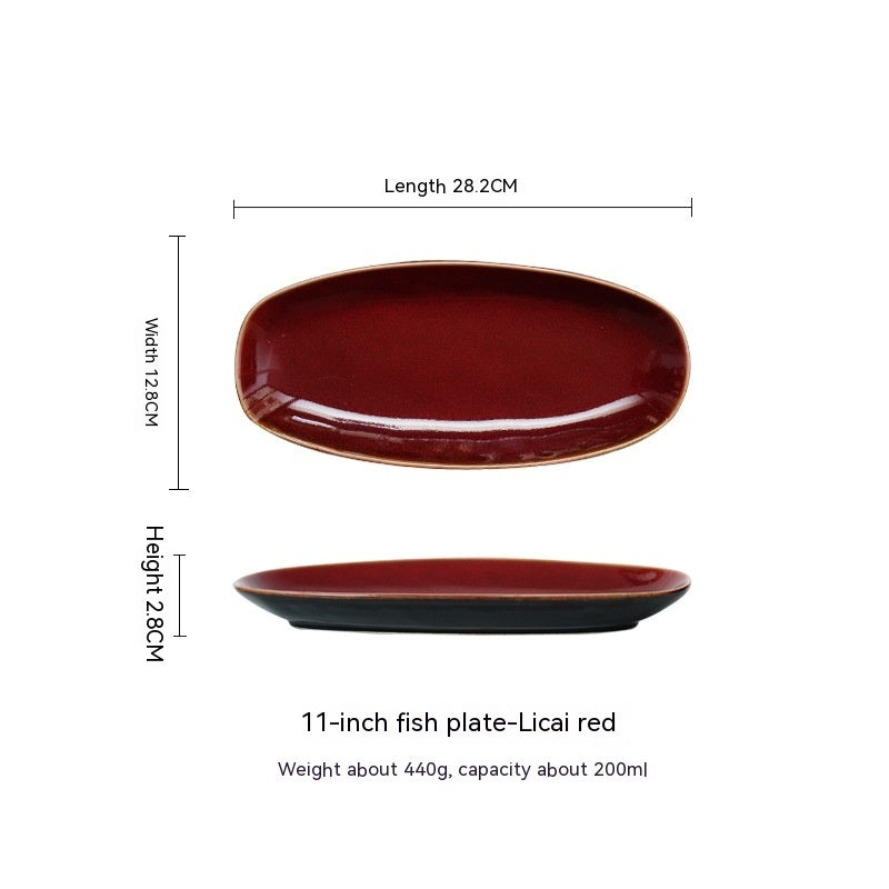 Glaze Kiln Oval Fish Dish Household Dinner Plate Long Plate Swing Plate