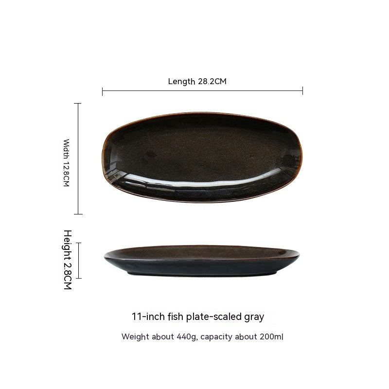 Glaze Kiln Oval Fish Dish Household Dinner Plate Long Plate Swing Plate