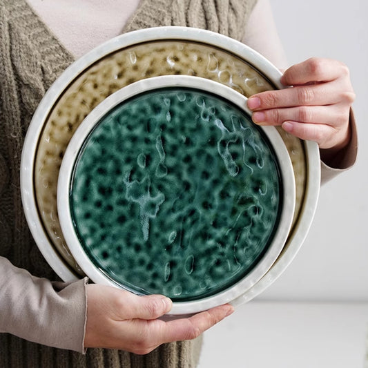 Creative Ceramic Round Plate Retro Large Plate Dish