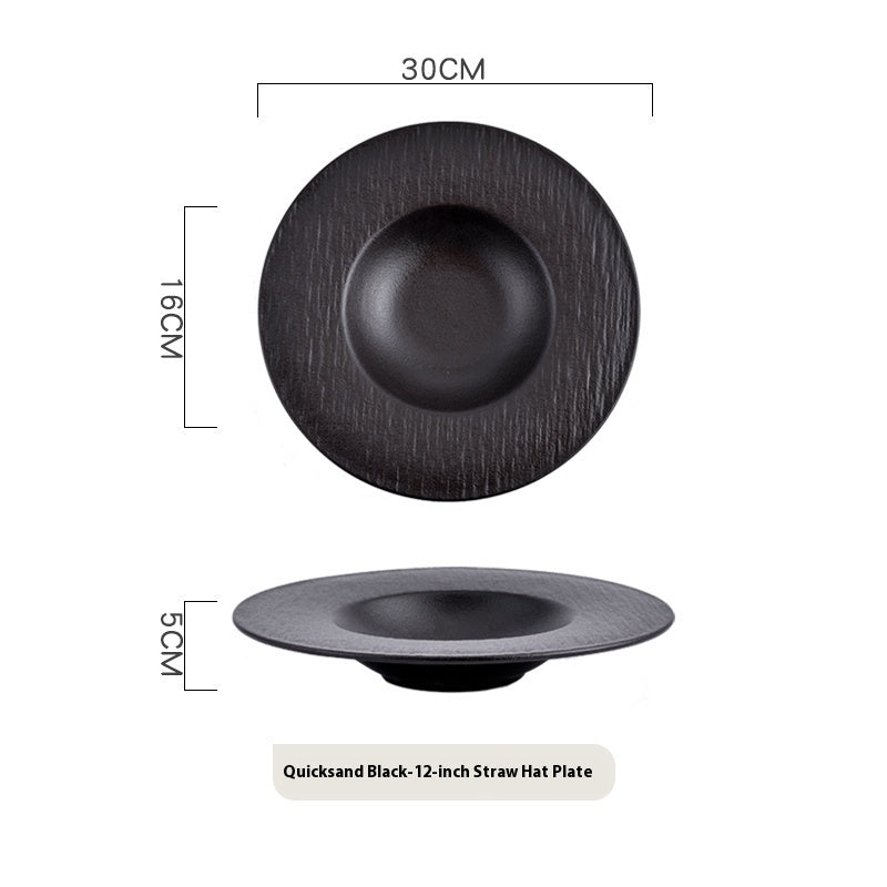 Creative Embossed Black Spaghetti Straw Hat Plate