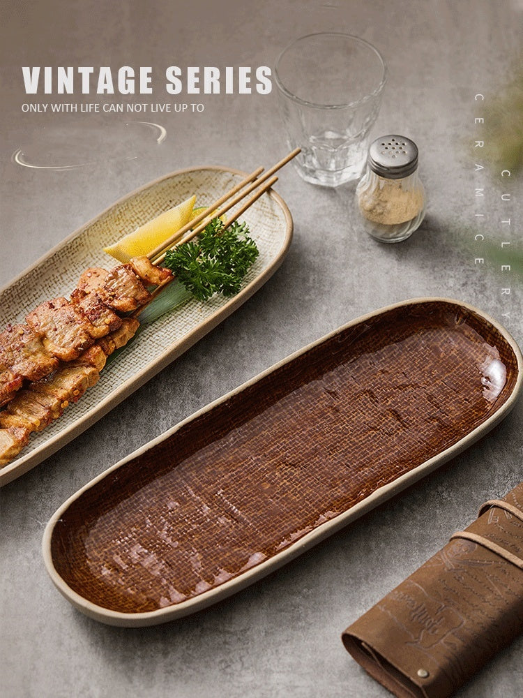 Retro Rectangular Ceramic Tableware