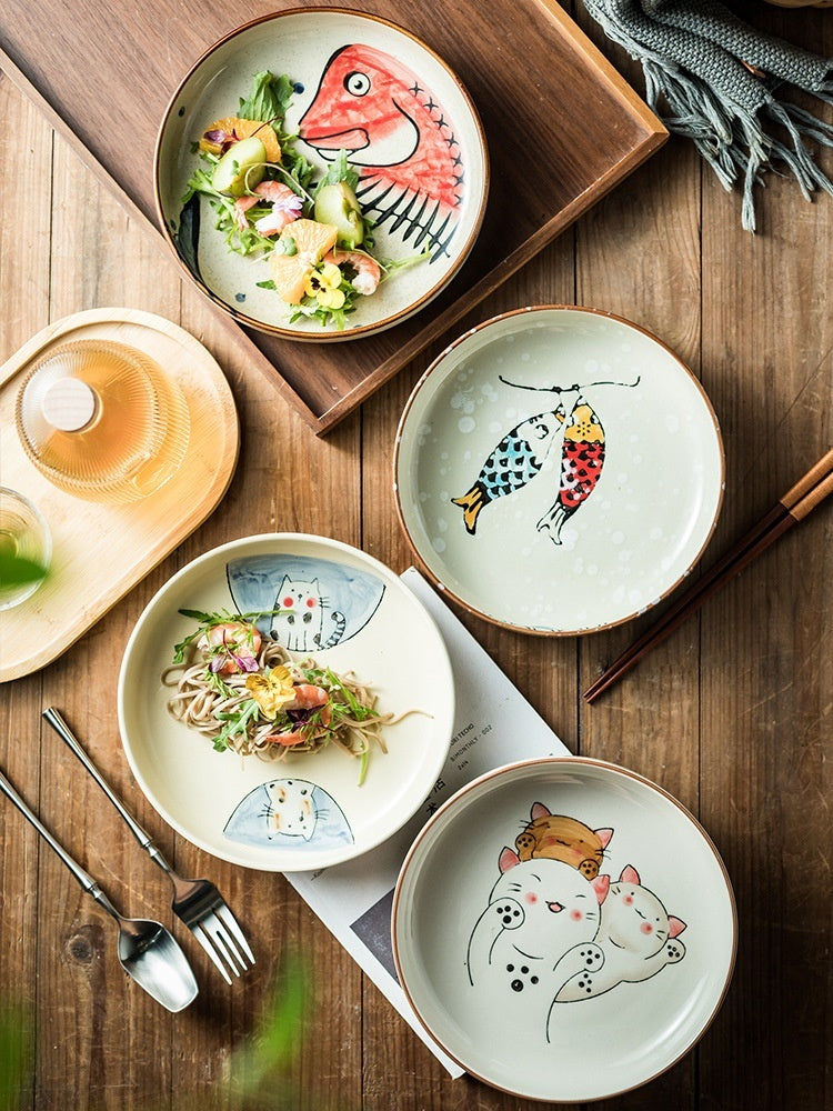 New Homehold Japanese Cat Plate Ceramic Plate