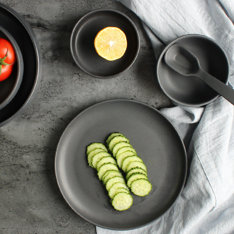 Nordic Ceramic Black Bowls and Plates