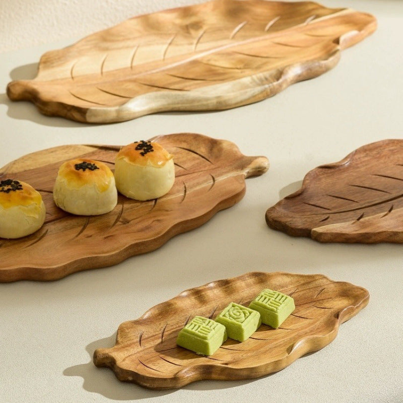 Leaf Pattern Long Wooden Plate