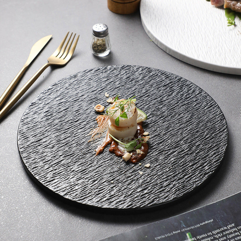 Solid Color Rock Pattern Ceramic Western Food Flat Plate