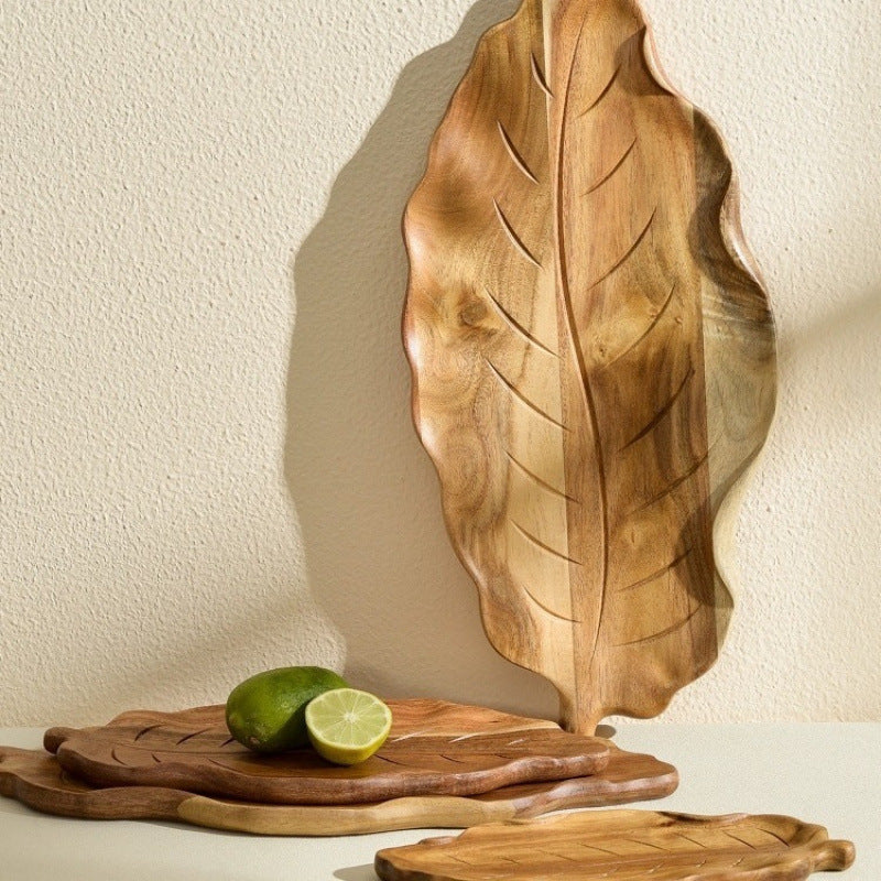 Leaf Pattern Long Wooden Plate