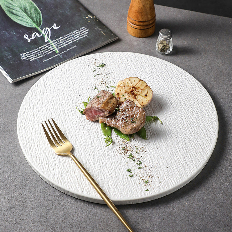 Solid Color Rock Pattern Ceramic Western Food Flat Plate