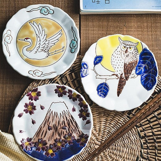 Retro Flower Ceramic Round Plate