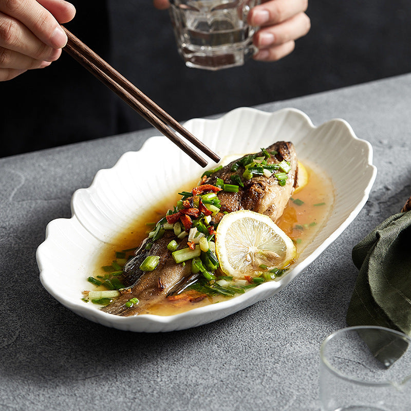 Fish Steaming Plate Household Oval Ceramic Plate