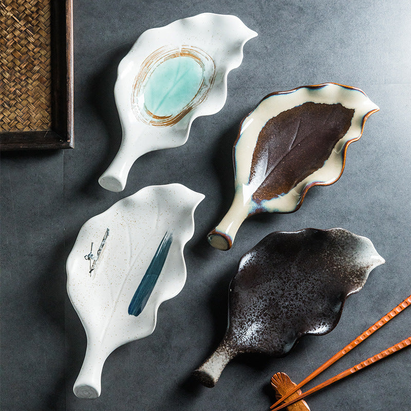 Creative Leaf Shaped Hand Painted Rough Ceramic Plate