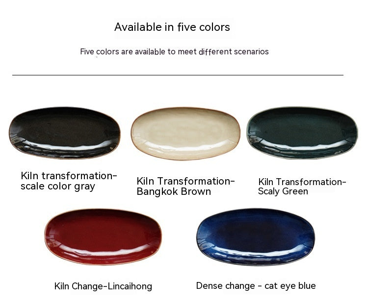 Glaze Kiln Oval Fish Dish Household Dinner Plate Long Plate Swing Plate