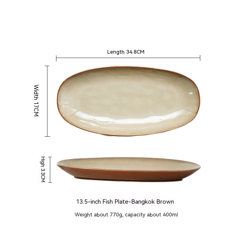 Glaze Kiln Oval Fish Dish Household Dinner Plate Long Plate Swing Plate