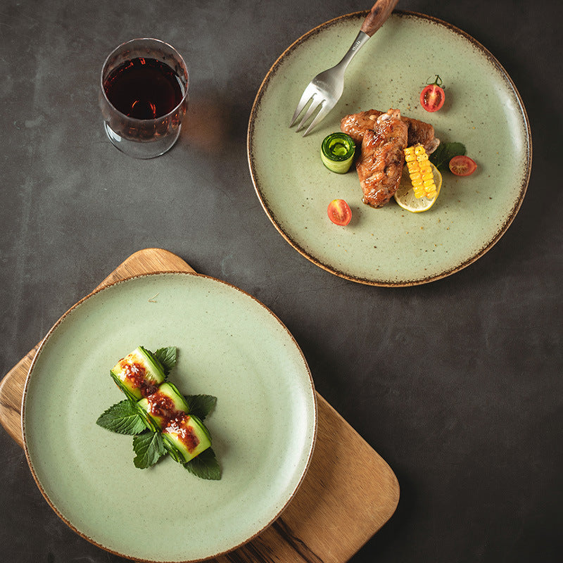 Stoneware Steak Plate Ceramic Western Cuisine Plate Retro Tableware