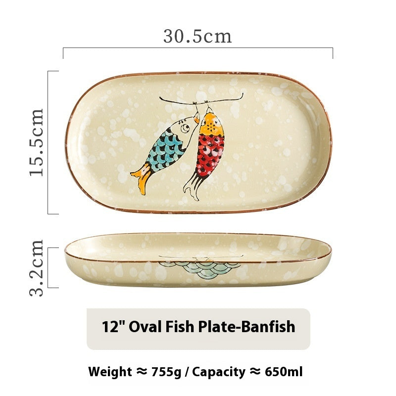 Hand Painted Ceramic Long Oval Plate