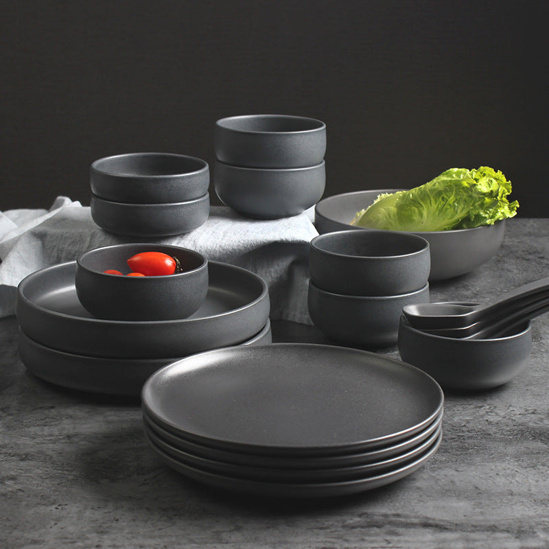 Nordic Ceramic Black Bowls and Plates